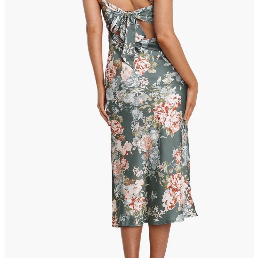 Petal & Pup Teal Floral Midi Dress with Pink & White Blooms - Picture 3 of 3